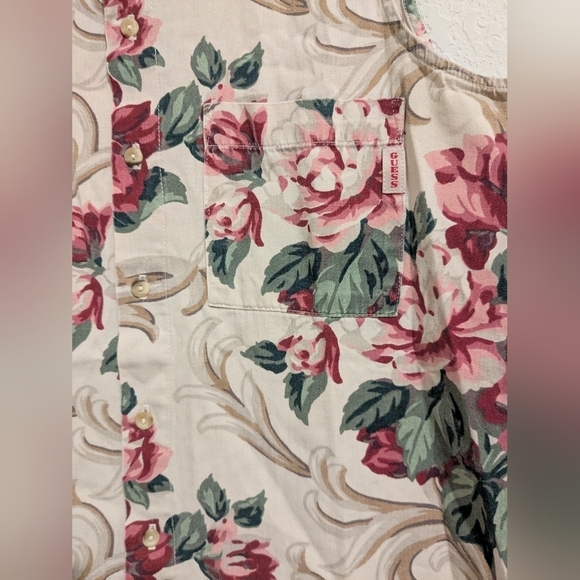 Guess Vintage Off-White Red Floral Button-Up Shirt Vest 90s Grandma - Picture 6 of 11